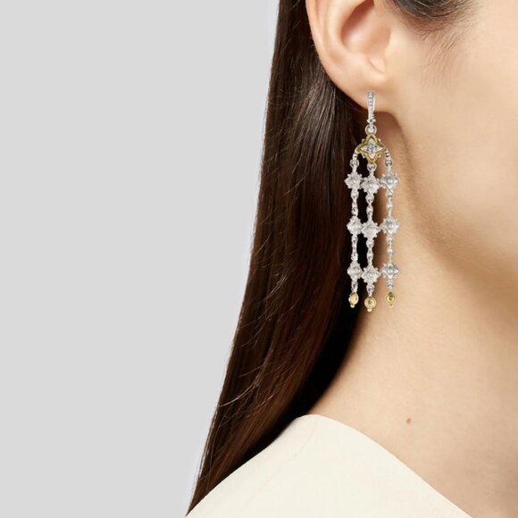 JUDITH RIPKA WINDSOR STERLING SILVER 18KT GOLD SAPPHIRE CHANDELIER EARRINGS - Picture 4 of 6